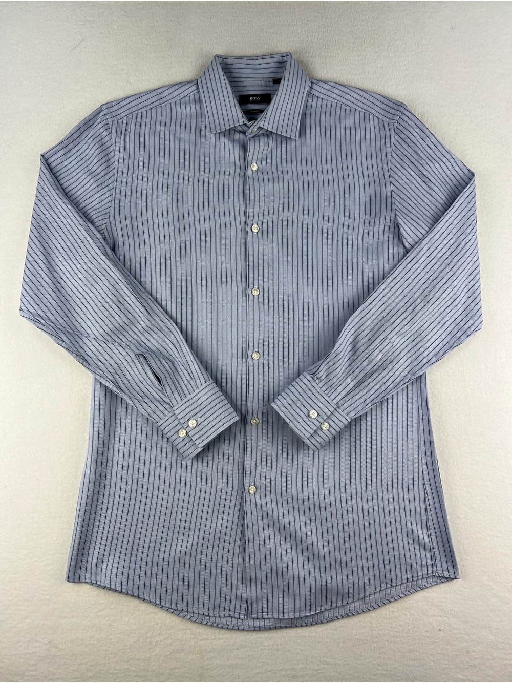 Hugo Boss Mens Slim Fit Blue Striped Dres Shirt Long Sleeve Size 15.5